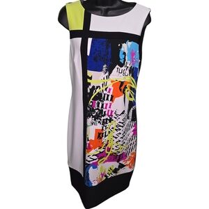 Joseph Ribkoff Sz 10 Abstract Colorblock Sheath Dress Stretch